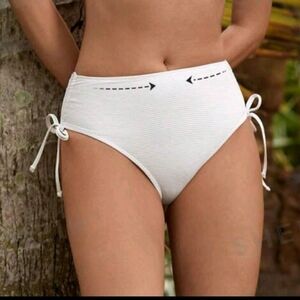 3/$15 - NWOT Textured Adjustable Drawstring Sides Bikini Bottoms, L(8-10), White